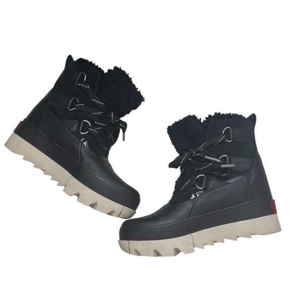 SOREL Joan of Arctic Wedge Boots Black Waterproof Size 8.5 Women’s Shearling - Picture 2 of 10